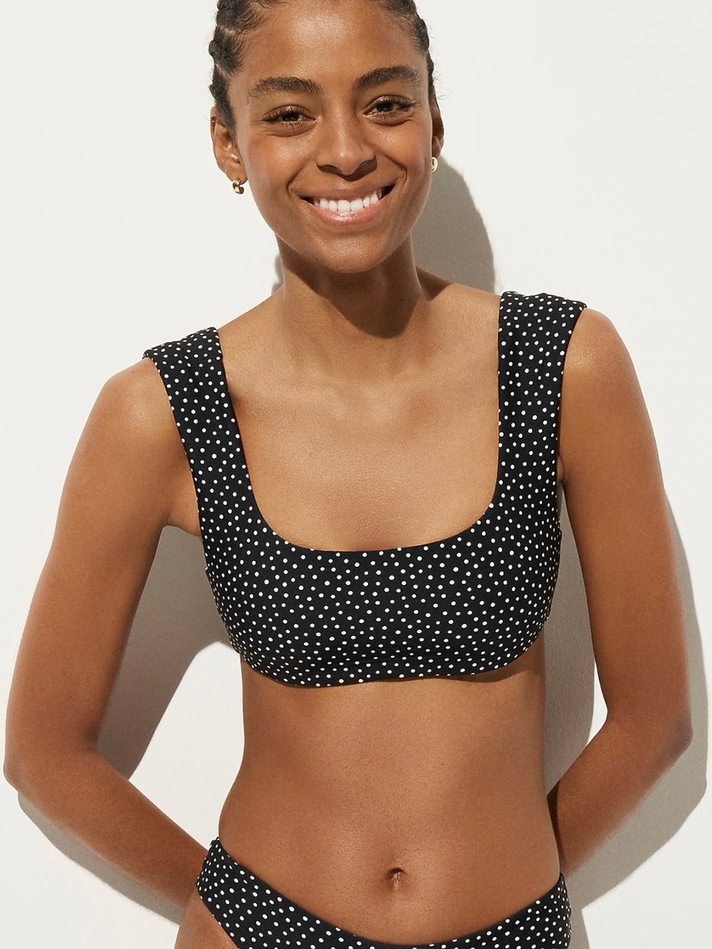 J. CREW Black Ivory Cap Sleeve Polka Dot Bikini Top Classic Sculpt NWT Small